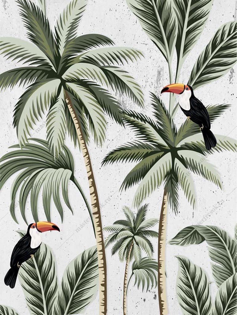Фотообои Туканы на тропической пальме
