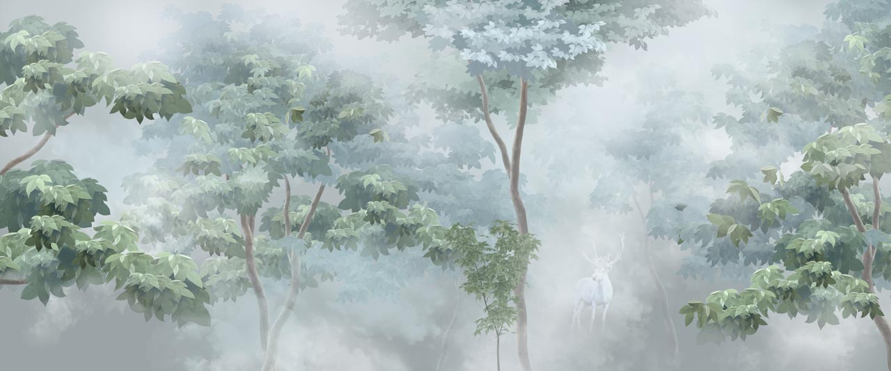 Фотообои Зеленый лес в тумане